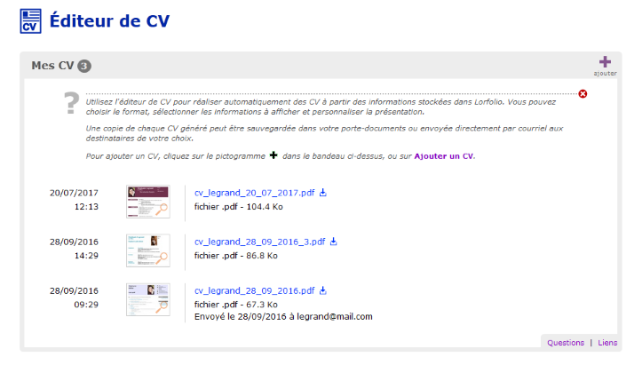 Ecran de l’éditeur CV Ecran de l’éditeur CV