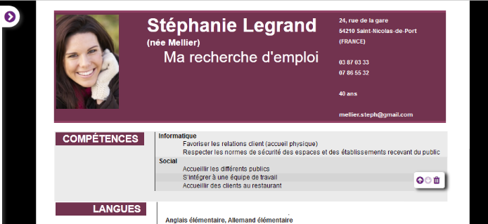 Ecran de visualisation du CV